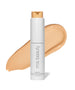 ReEvolve Natural Finish Liquid Foundation bottle with a smooth, natural beige liquid foundation swatch in the background, highlighting clean beauty and skincare infused makeup.