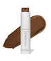 ReEvolve Natural Finish Liquid Foundation by RMS Beauty in a rich brown shade with smooth, creamy texture, showcasing clean beauty and natural ingredients in recyclable packaging.