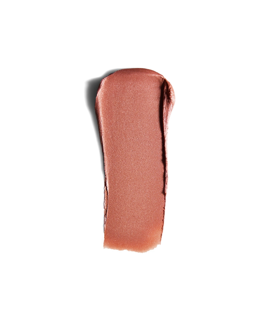 Creamy smooth swatch of Lip2Cheek in a warm, shimmering rose shade highlighting its clean beauty and natural ingredients for versatile makeup use.
