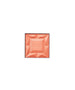 Square coral blush powder with a geometric embossed design and RMS logo in the center, representing ReDimension Hydra Powder Blush makeup with clean beauty and cruelty free skincare qualities.