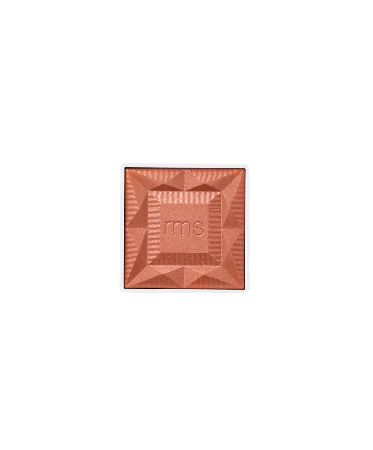 Square compact of ReDimension Hydra Powder Blush with a geometric embossed design and a warm coral shade, featuring natural ingredients and clean beauty qualities.