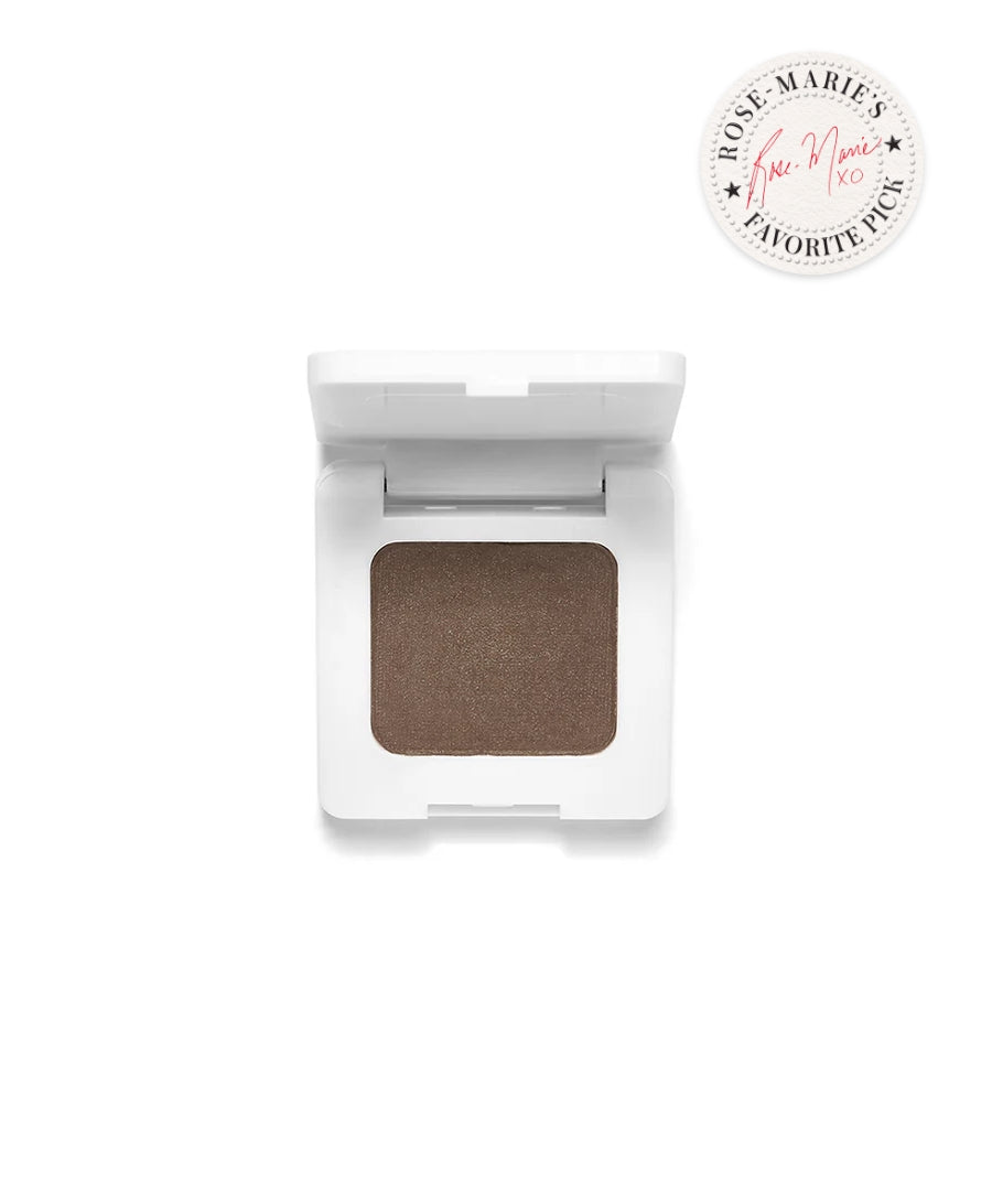 Compact eyeshadow or eyebrow powder in a neutral brown shade, presented in a white square case with a clean beauty and cruelty free makeup focus, labeled Back2Brow Powder.