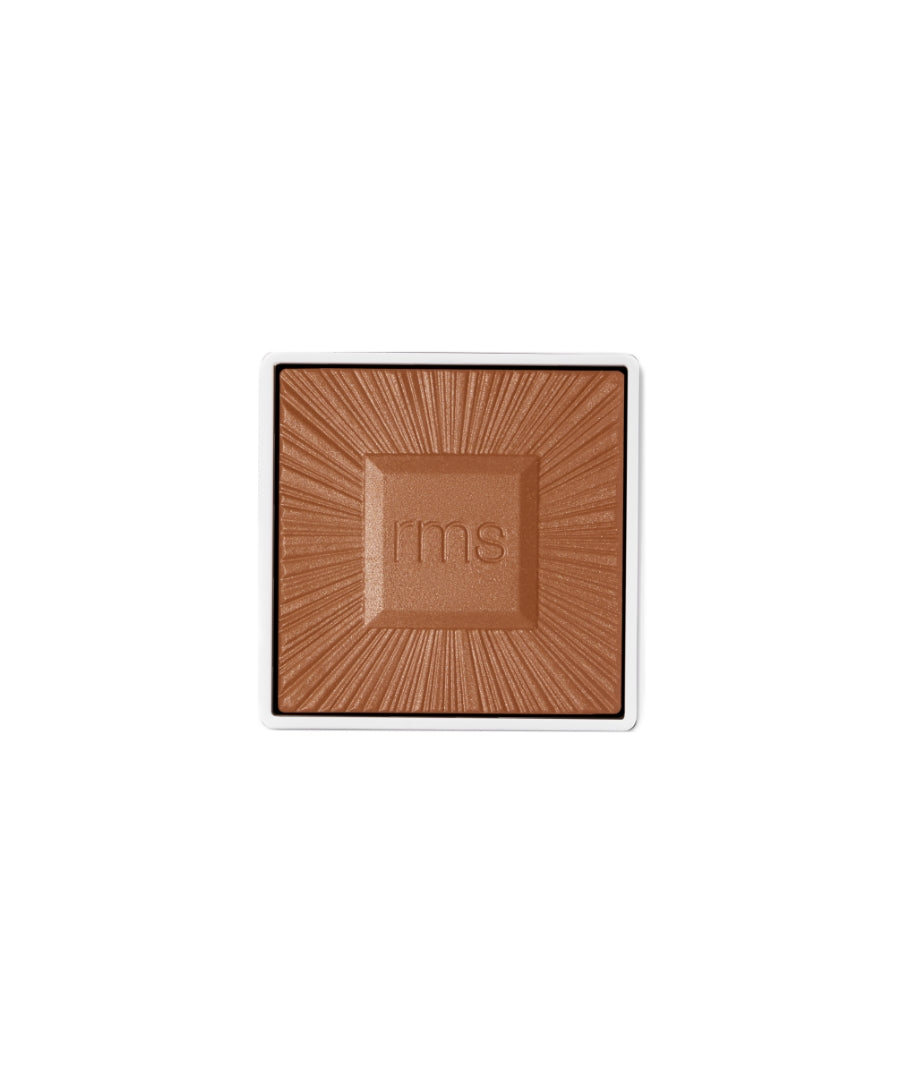 ReDimension Hydra Bronzer compact with embossed rms logo, featuring a warm, natural bronze shade in recyclable packaging, perfect for clean beauty and cruelty-free makeup routines.