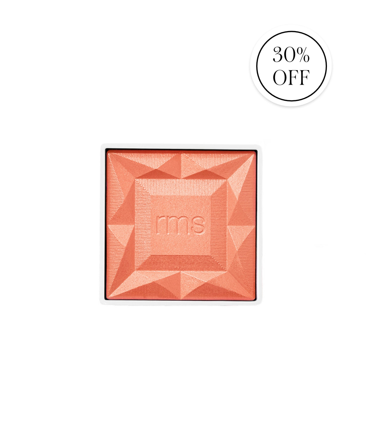 ReDimension Hydra Powder Blush in a coral shade with a geometric embossed design and matte finish, promoting clean beauty and cruelty-free makeup.