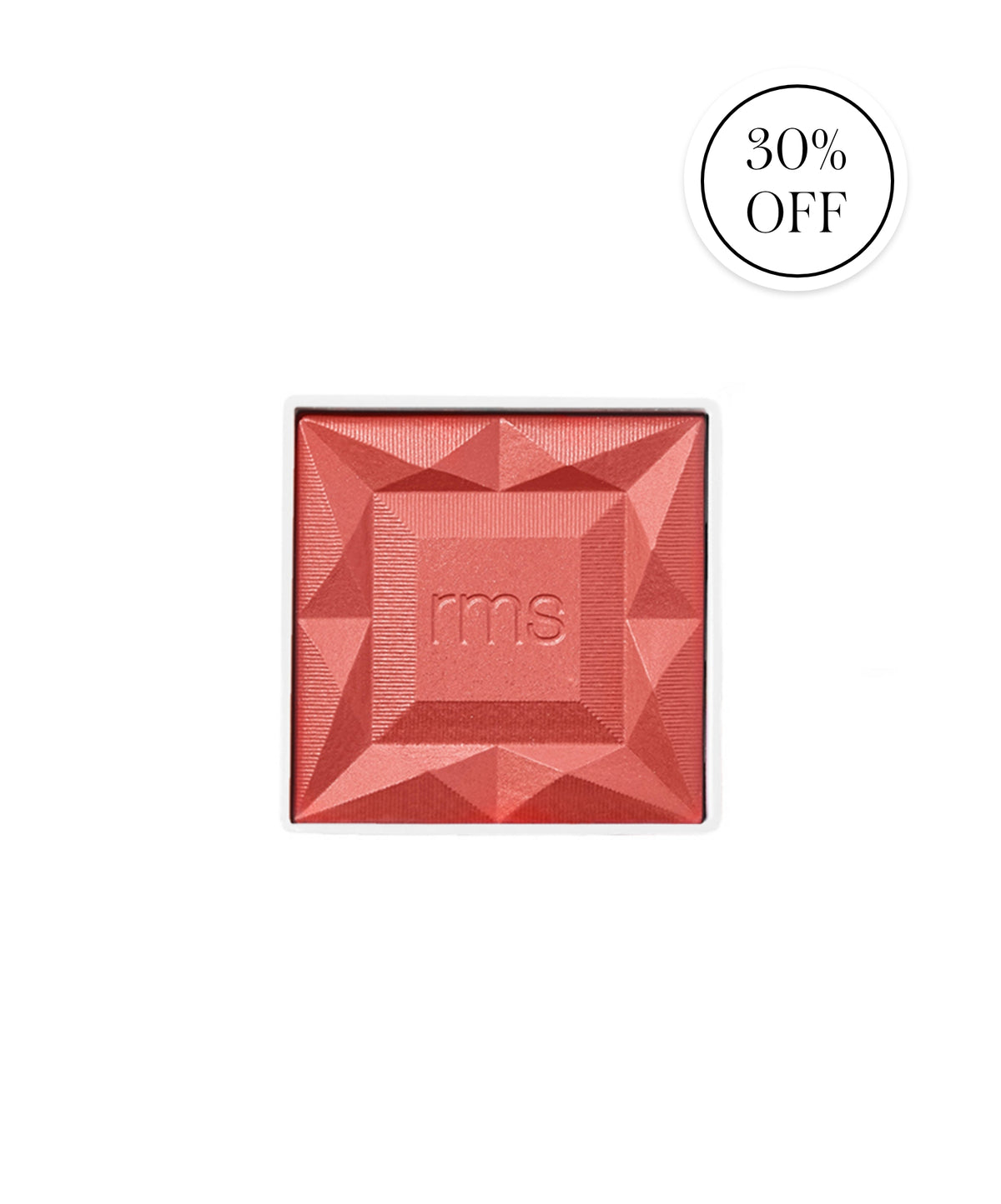 ReDimension Hydra Powder Blush in a coral shade with a geometric embossed design, cruelty free makeup with clean, natural ingredients and sustainable packaging.
