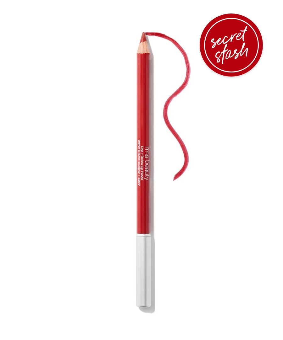 Go Nude Lip Pencil in a vibrant red shade with a swatch line beside it, showcasing smooth application in cruelty free makeup by RMS Beauty.